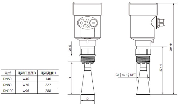 RD-705型內(nèi)浮頂儲罐雷達(dá)液位計(jì)尺寸圖