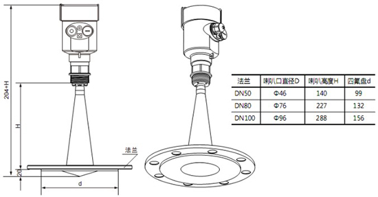 RD-709型內(nèi)浮頂儲罐雷達(dá)液位計(jì)尺寸圖